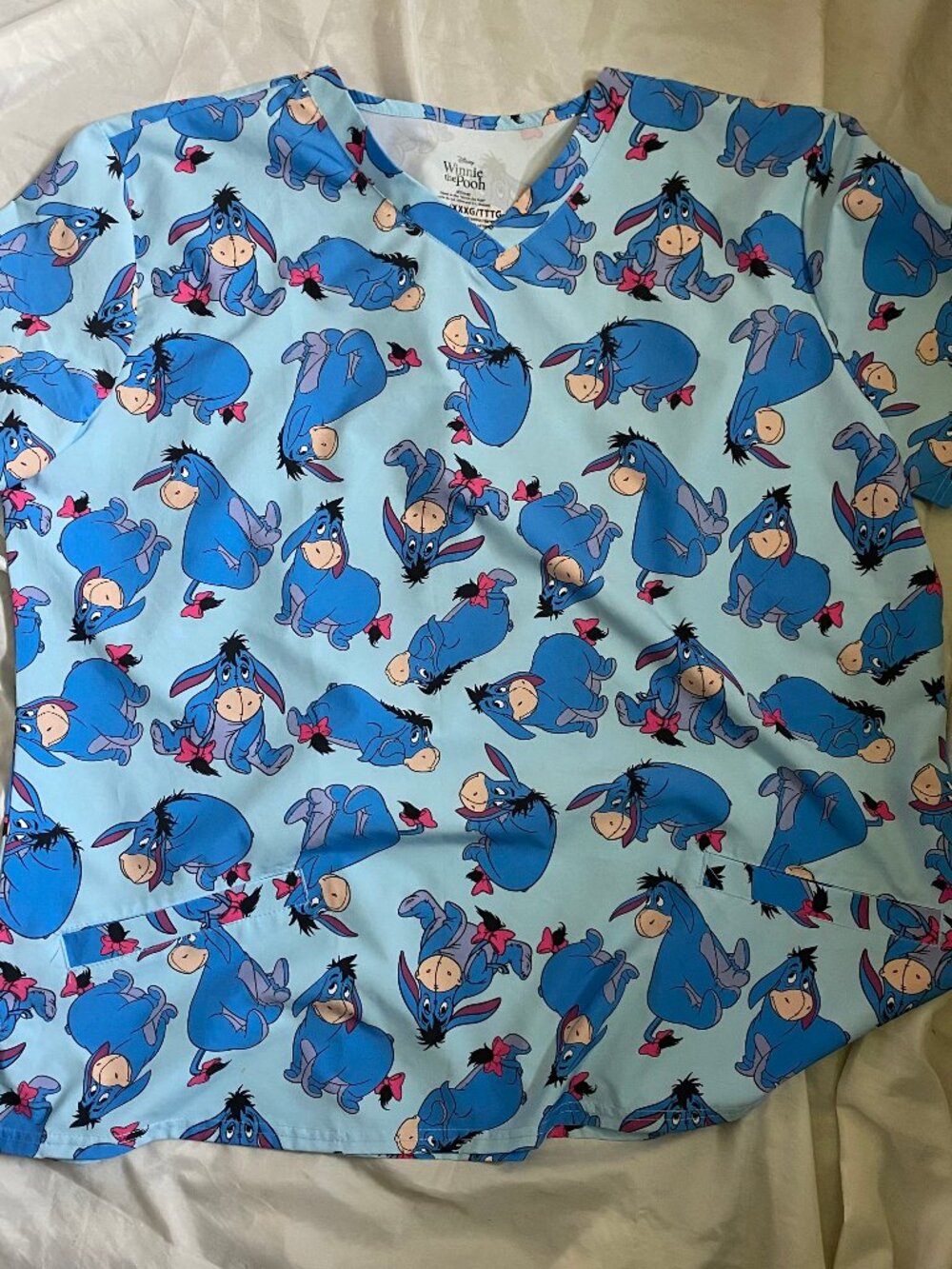 Disney's Whinie The Pooh  Eeyore Blue Scrub Top Women's Size XXXL